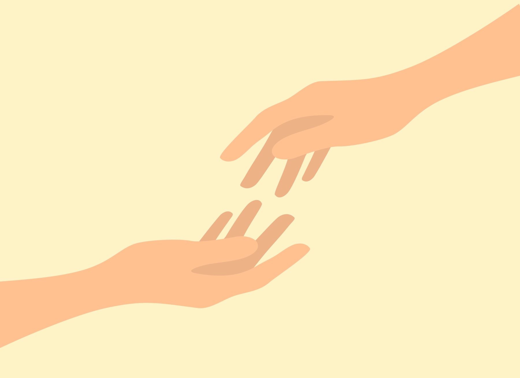 Illustration of hands reaching on gold background.